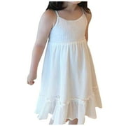 LUOGENLI Dress for Girls Summer Lace Backless Dress for Girls Beach Vacation Spaghetti Strap for Kids Girls Easter Dresses 5T Fall Graduation Easter Dresses for Girls 10-12 Party White 3-4 Years